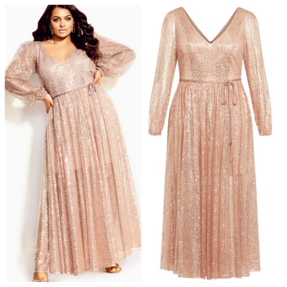City Chic Dresses & Skirts - New! City Chic Luxe Starry Nights Maxi Dress sequin gown rose gold nwt nbnn